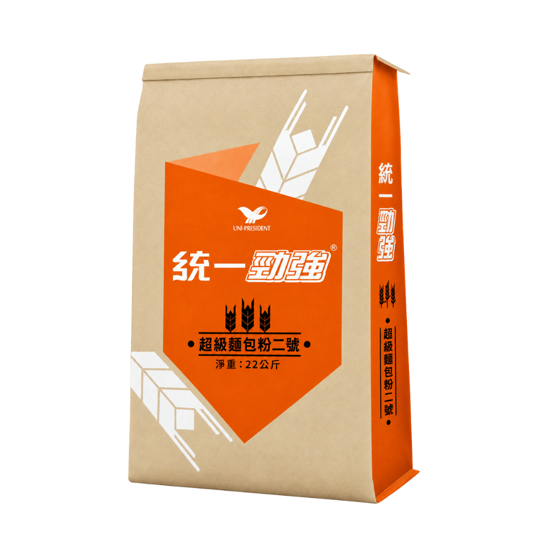 Uni-President Jing Qiang Bread Flour Number 2 in orange brown paper bag, 22kg packaging