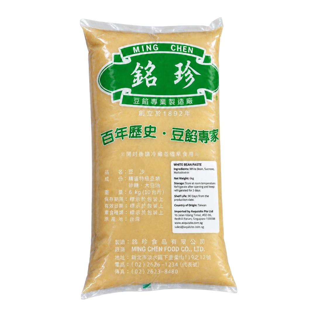 Ming Chen White Bean Paste 6kg in original packaging, a smooth white bean filling for traditional Asian baked goods.
