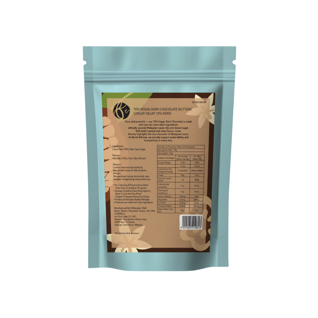 [BUNDLE DEAL] Benns Ethicoa Vegan Dark Chocolate Button 70% Cacao 86g