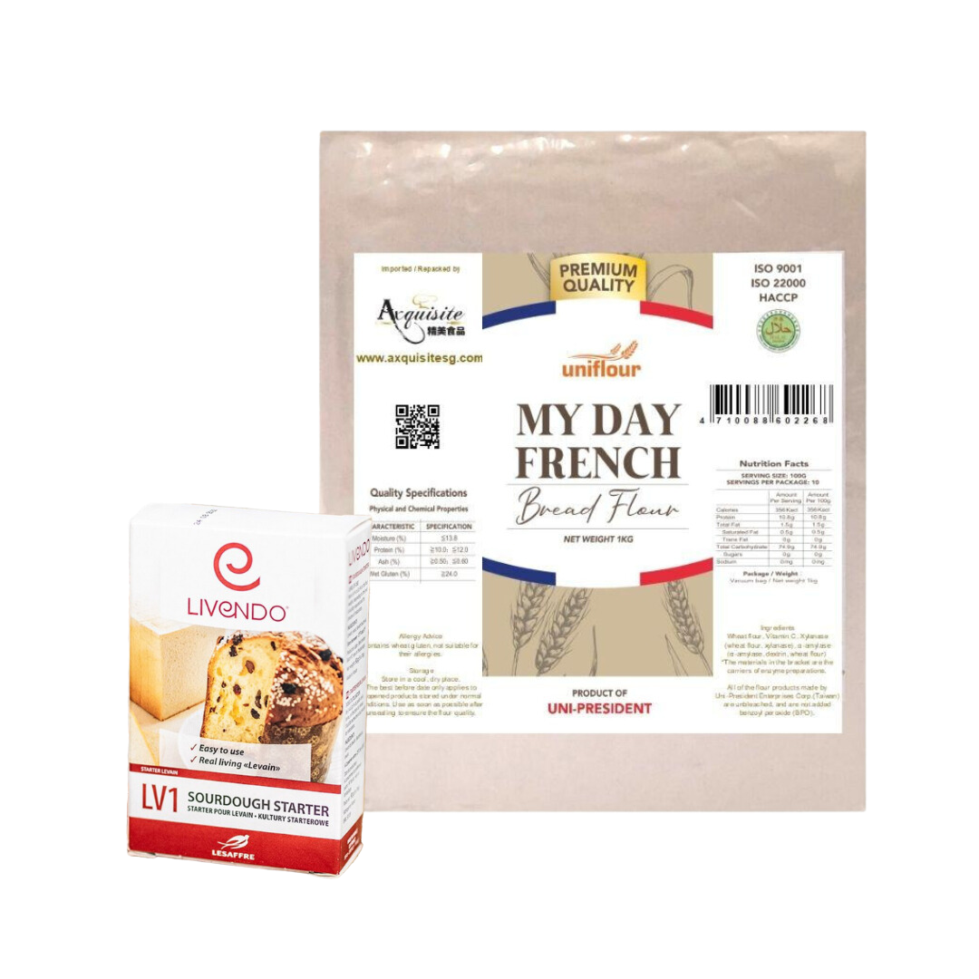 [PRE-ORDER BUNDLE DEAL] Uni-President French Style Flour T55 1kg x 5 Packets + Livendo Sourdough Starter LV1 50g (5 x 10g Sachet) x 1 Box