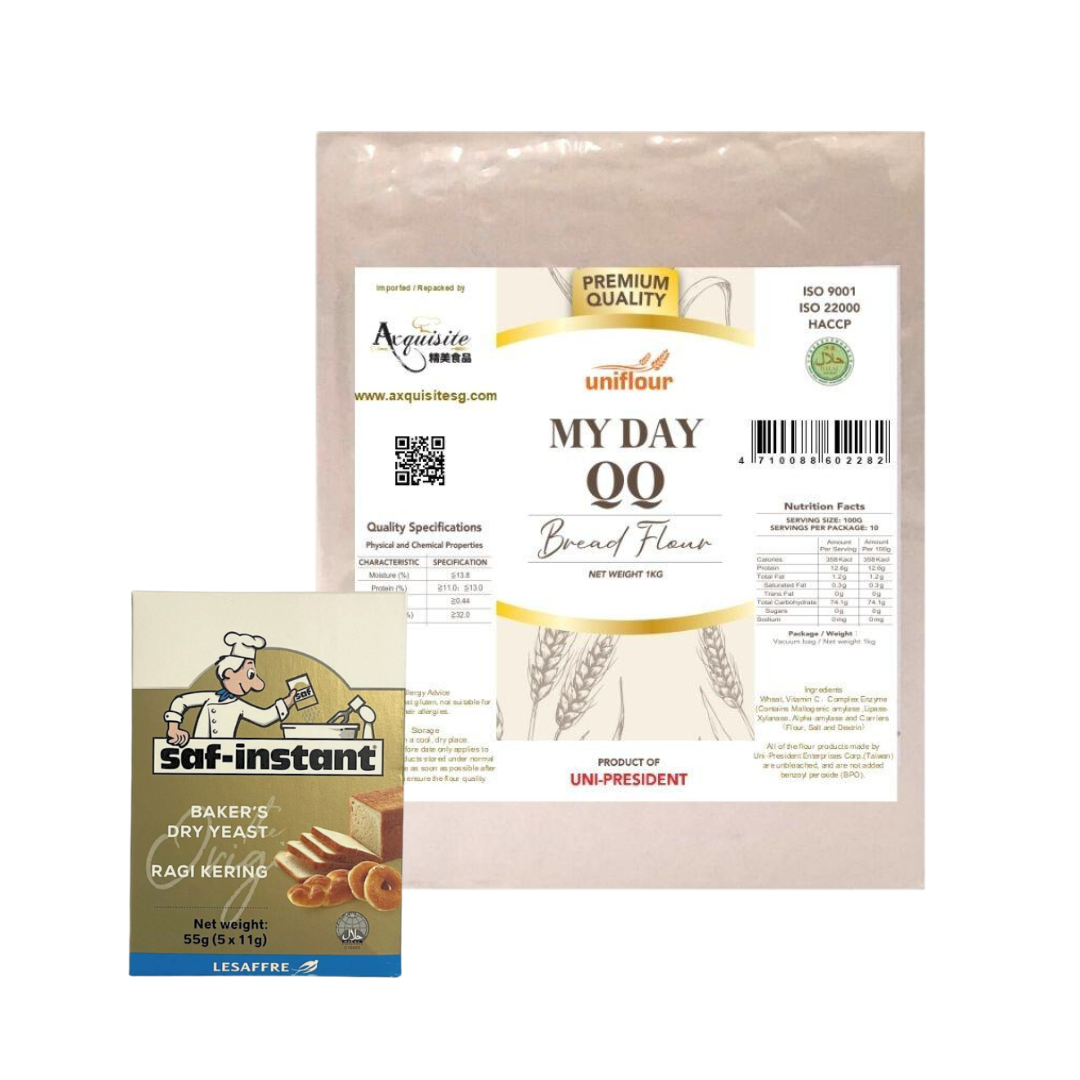 [PRE-ORDER BUNDLE DEAL] Uni-President My Day QQ Bread Flour 1kg x 5 Packets + Lesaffre Saf‑Instant Dry Baker's Yeast 55g x 1 Box