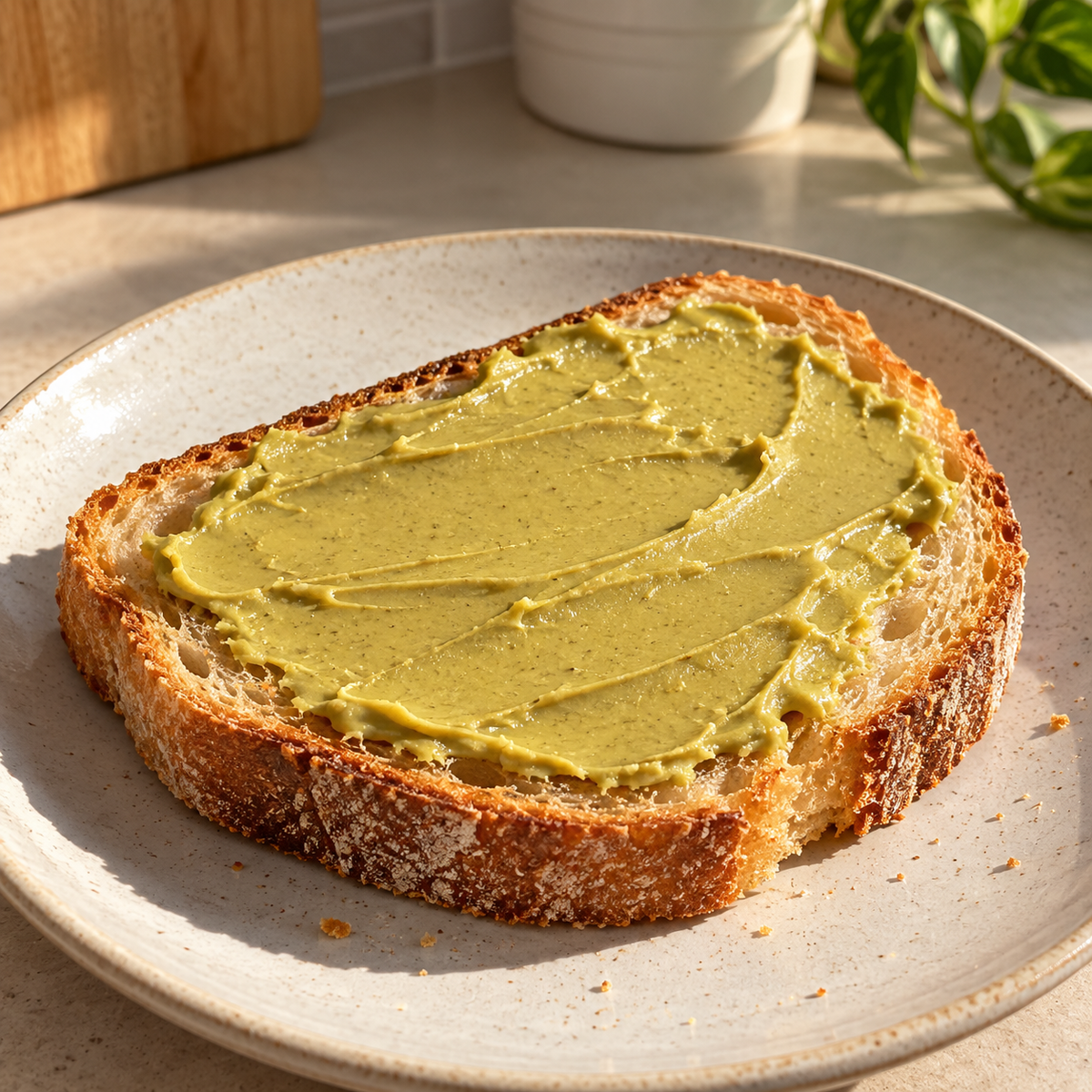 Toast with Pistachio Cream in a naturally lit kitchen