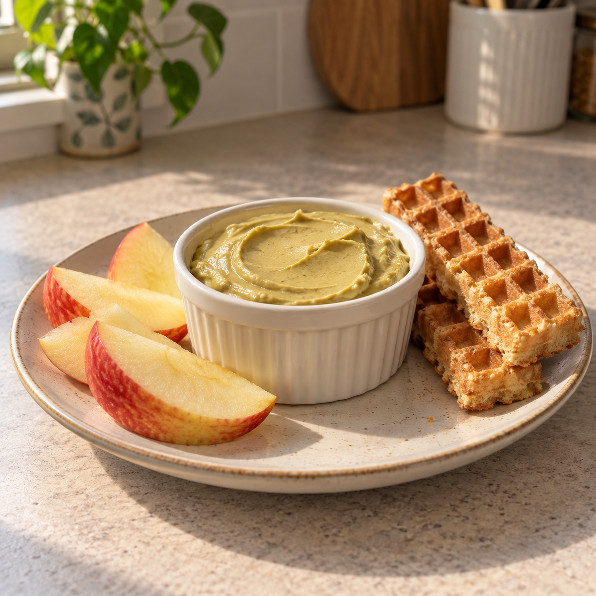 Pumpkin Seed Cream dip served with apple wedges and waffle fingers