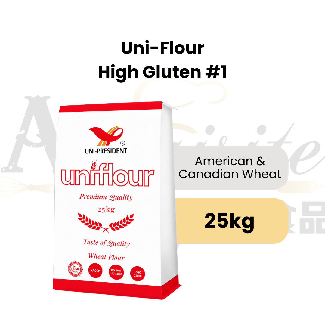 Taiwan Uni-Flour High Gluten No. 1 Flour 25kg in a red and white bag