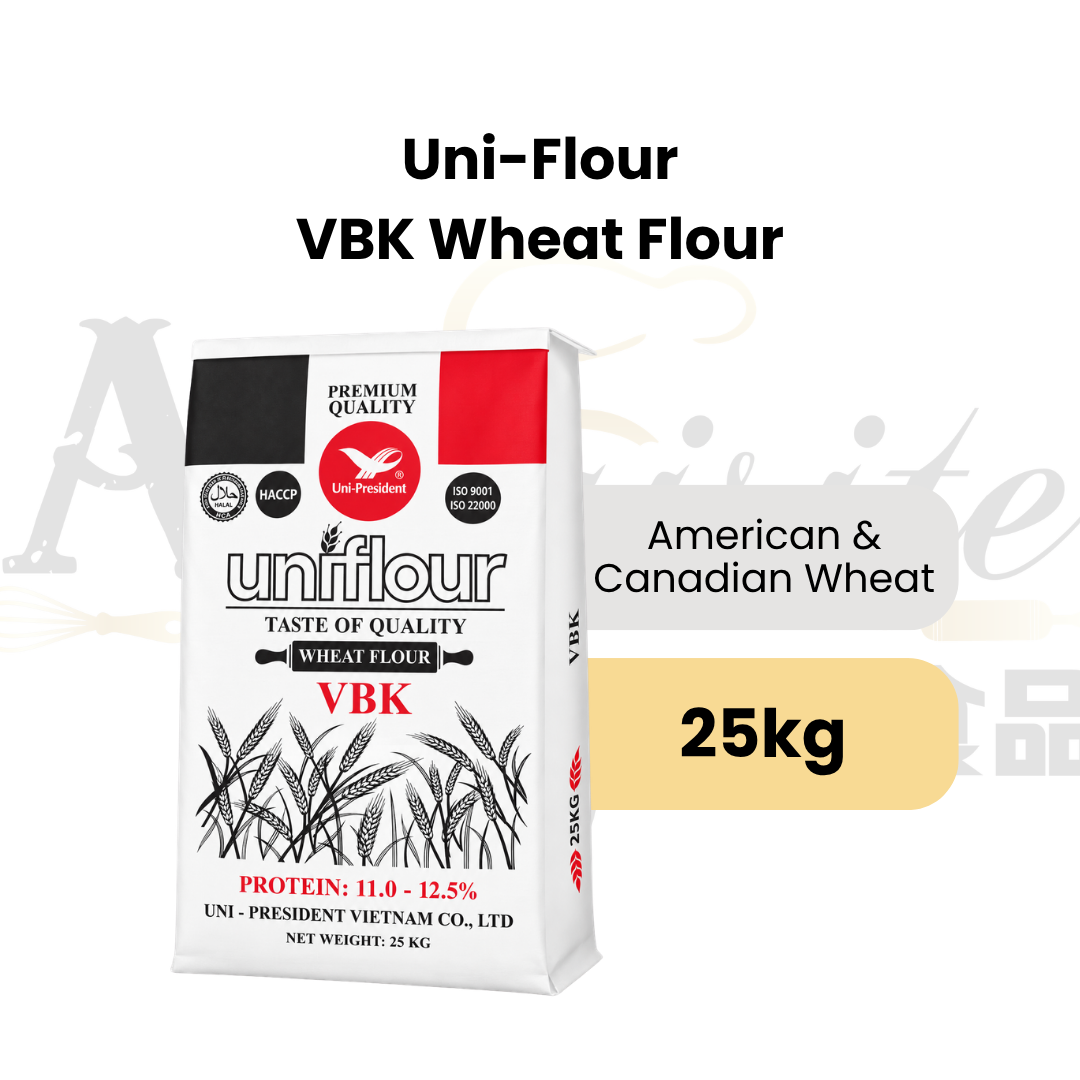 Vietnam Uniflour VBK wheat flour bag, front view showing protein content of 11–12.5%