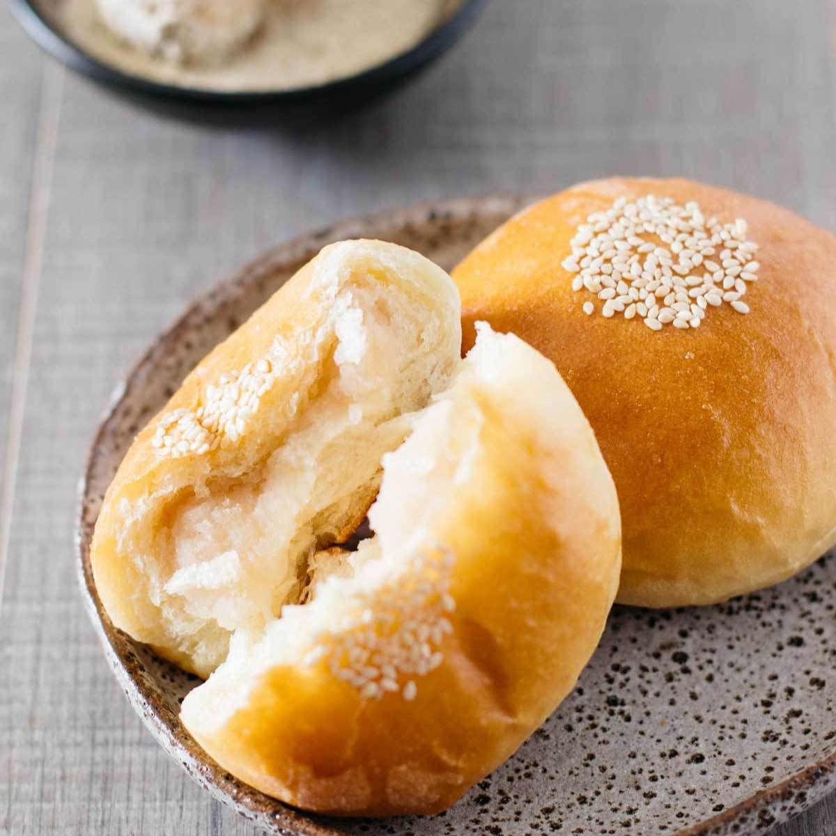 Soft bun filled with smooth and creamy White Bean Paste Filling, perfect for traditional Asian pastries and baked goods.